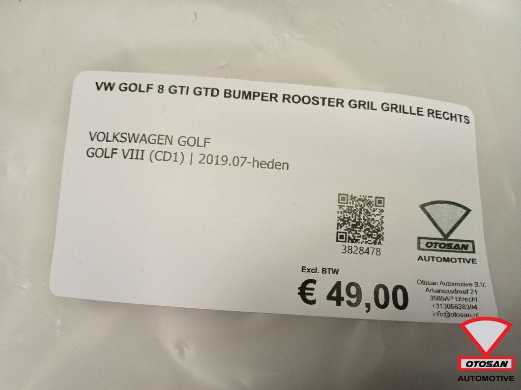 Vw golf 8 Gti GTD bumper rooster gril grille Rechts, Gebruikt, Volkswagen, Volkswagen AG, Bumper