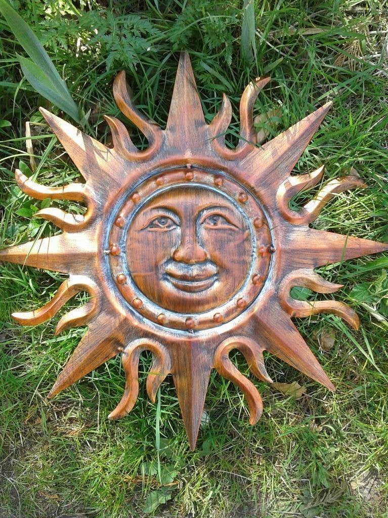 Mooi Wandobject, Muurdecoratie Zon met gezicht, koper kleur, Tuin en Terras, Ophalen of Verzenden, Nieuw