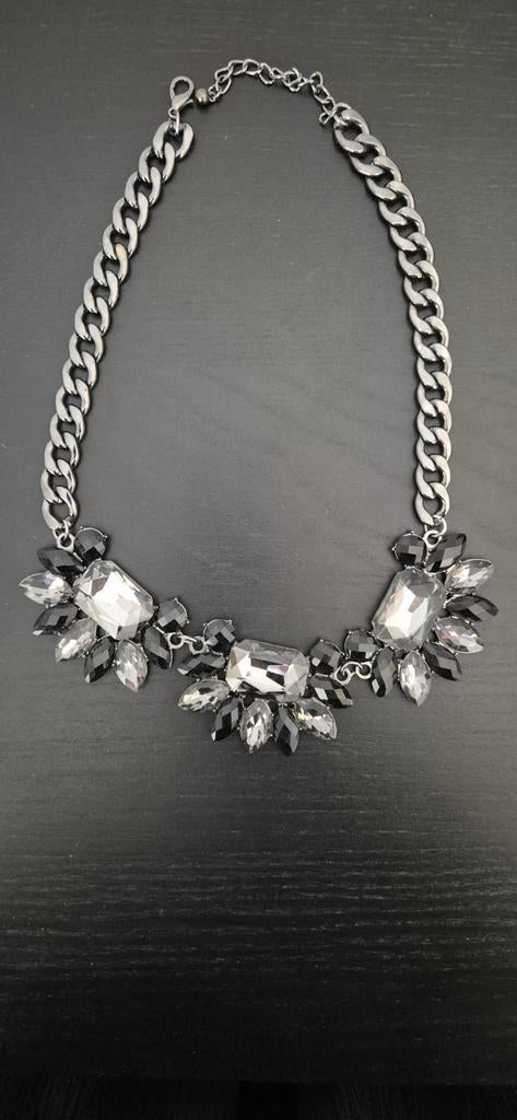 Statement ketting met antraciete en zwarte stenen, Ophalen of Verzenden, Zo goed als nieuw