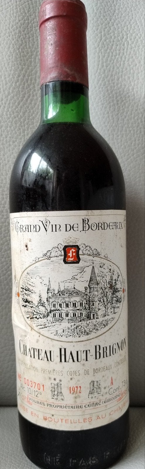 1 fles Chateau Haut-Brignon, AC 1e cotes de Bordeaux 1972, Ophalen of Verzenden, Gebruikt, Frankrijk, Rode wijn
