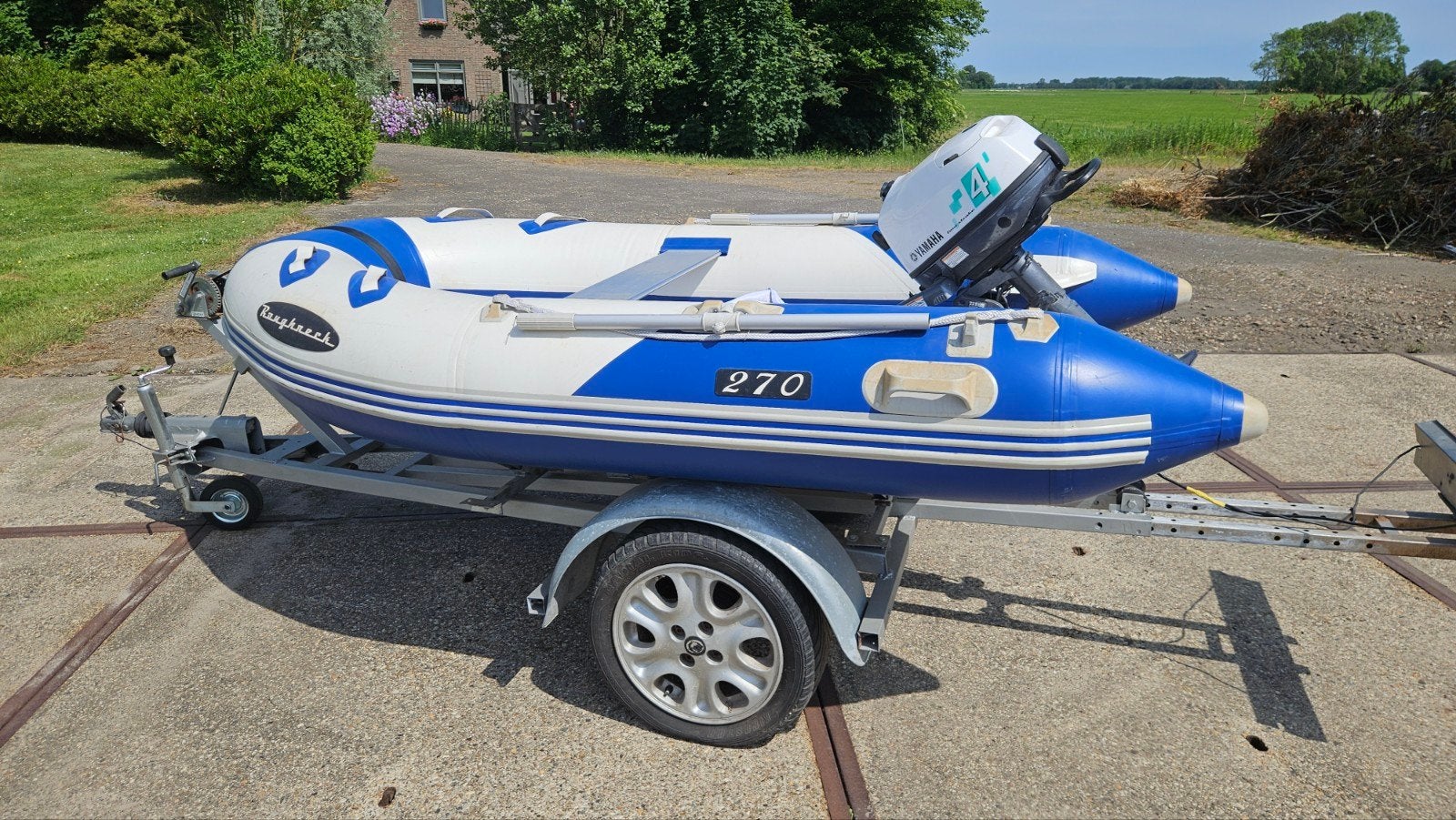 Rib Roughneck 270 + Yamaha 4PK 4takt + trailer, Watersport en Boten, Rubberboten, Gebruikt, 4 pk, Inclusief motor, Ophalen