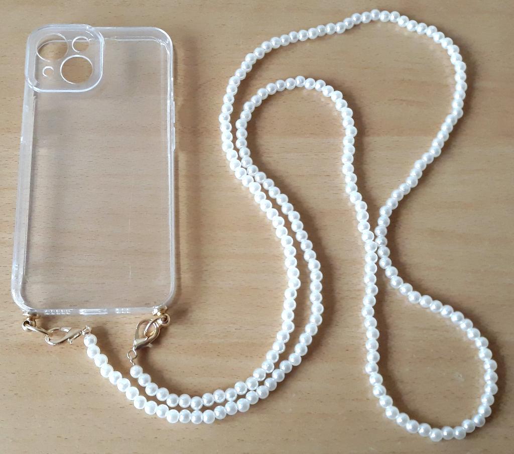 Transparant hoesje met lanyard van pareltjes - IPhone 14, IPhone 14, Nieuw, Hoesje of Tasje, Ophalen of Verzenden