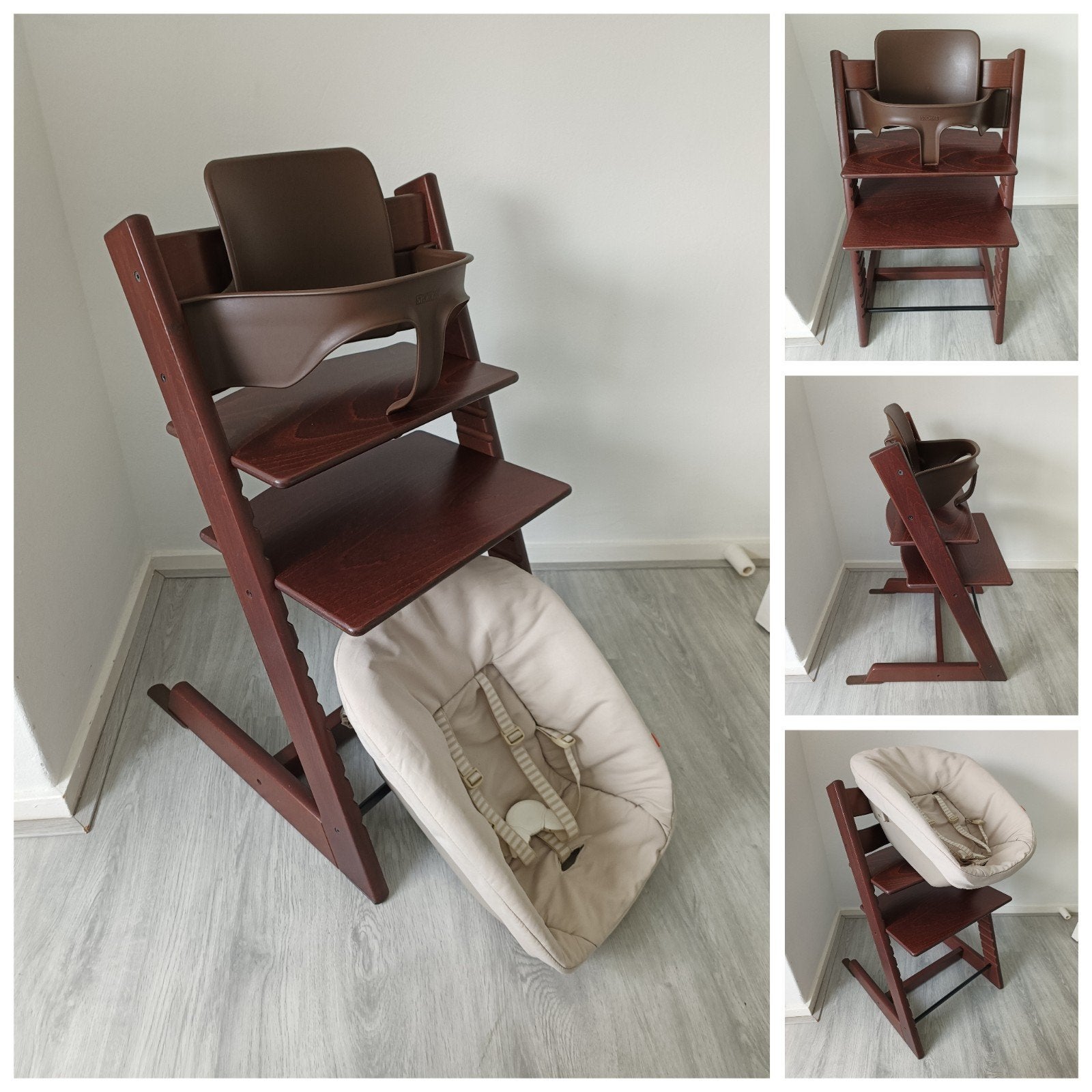 Stokke Tripp Trapp bruin met babyset en newbornset, Meegroeistoel, Ophalen of Verzenden, Zo goed als nieuw, Stokke Tripp Trapp