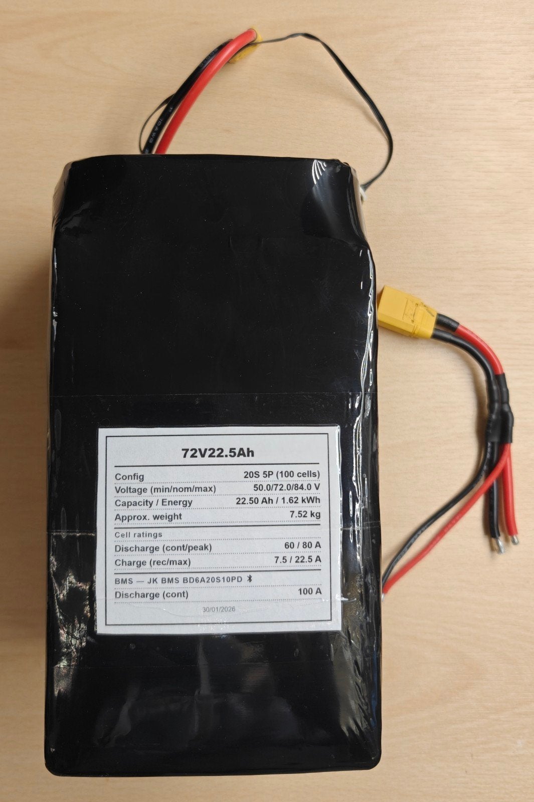 72V 22.5Ah Accu met Bluetooth JK BMS en XT90, Fietsen en Brommers, Zo goed als nieuw
