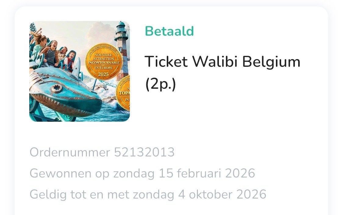 2x Tickets Walibi Belgium (Geldig t/m 4 okt 2026), Twee personen, Ticket of Toegangskaart