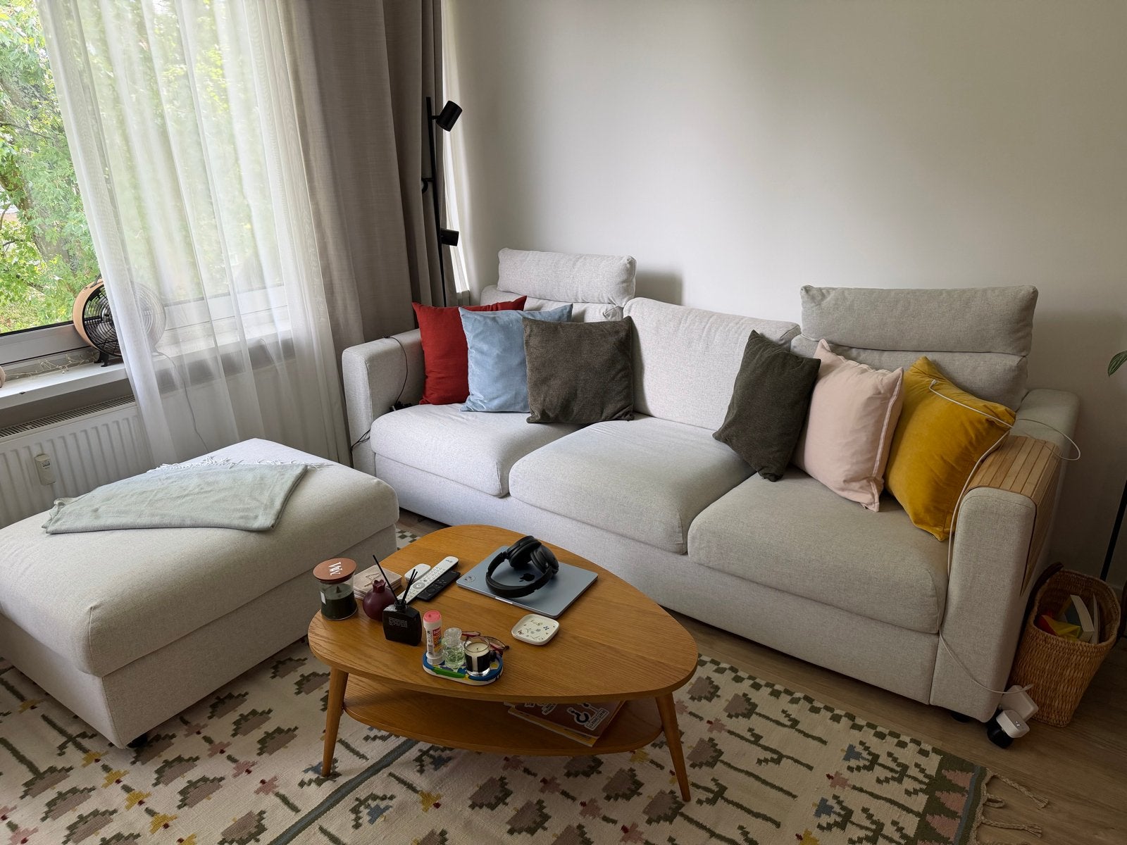 IKEA VIMLE 3-zitsbank met voetenbank, Gunnared beige, Driepersoons, 75 tot 100 cm, Ophalen of Verzenden, Zo goed als nieuw