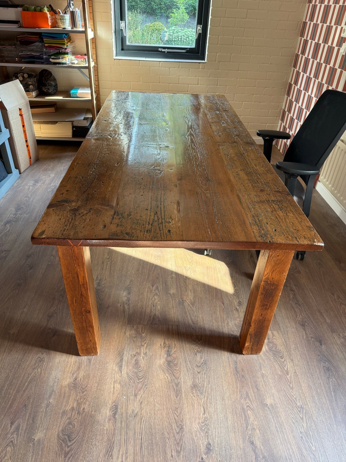 Robuuste houten eettafel Vintage, Huis en Inrichting, Tafels | Eettafels, Ophalen, Gebruikt, 200 cm of meer, 50 tot 100 cm