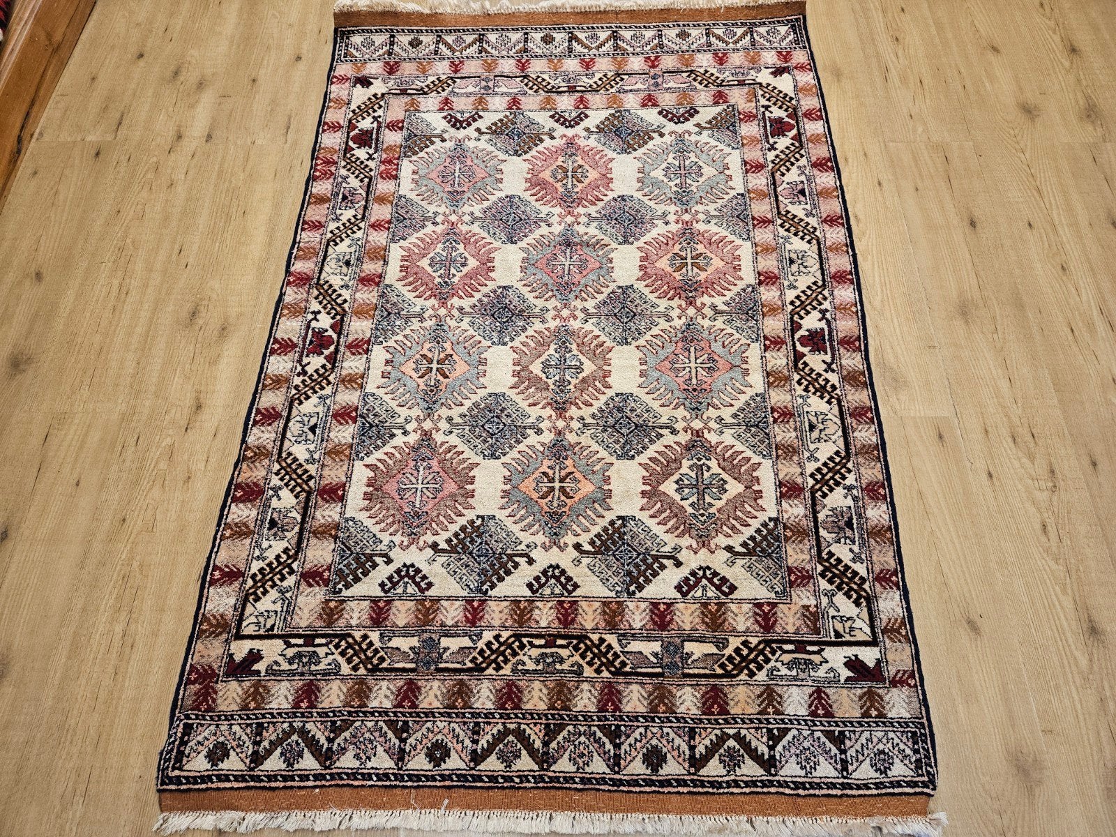Vintage handgeknoopt oosters tapijt zijde 184x117