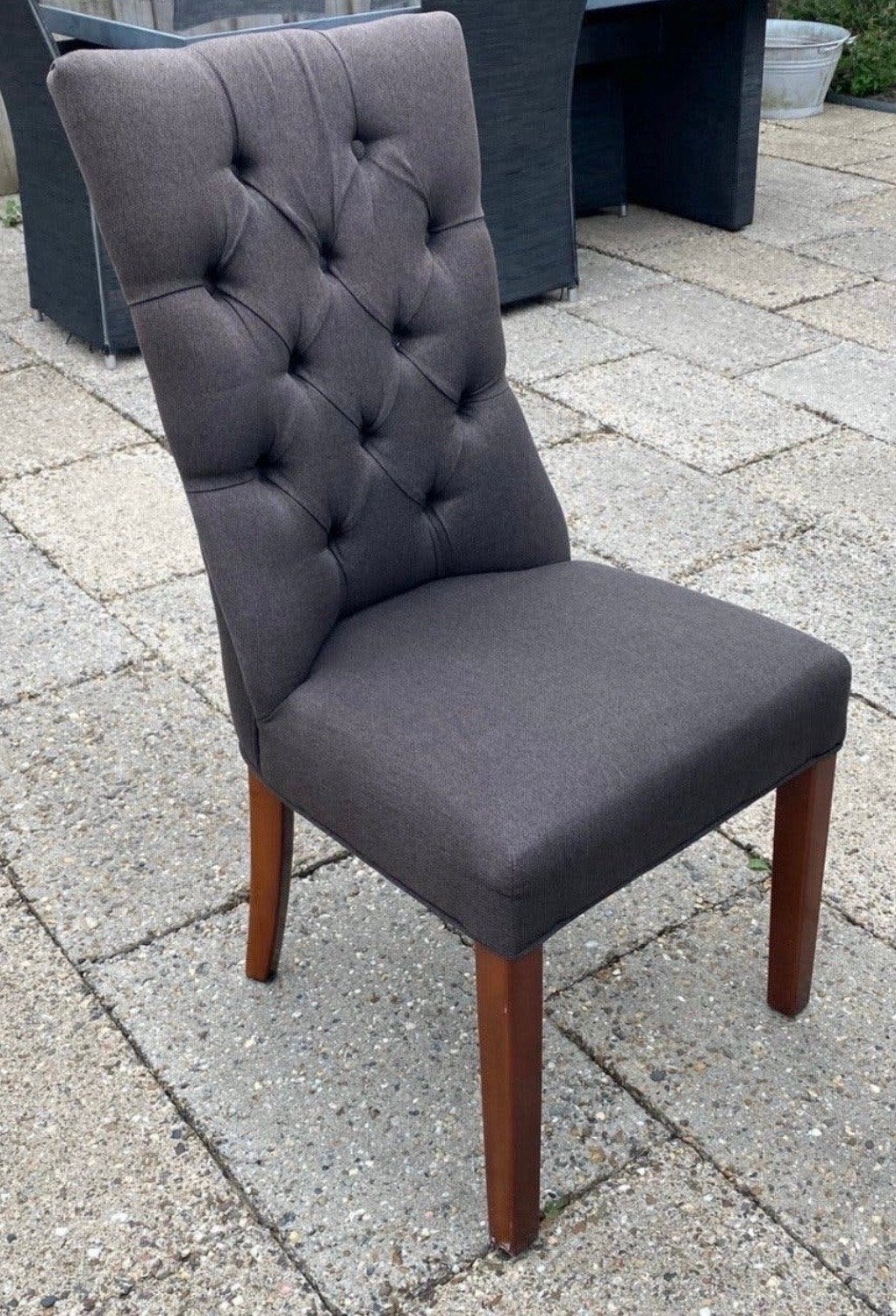 6 donkergrijze eetkamerstoelen met gecapitonneerde rug, Ophalen, Gebruikt, Vijf, Zes of meer stoelen, Stof