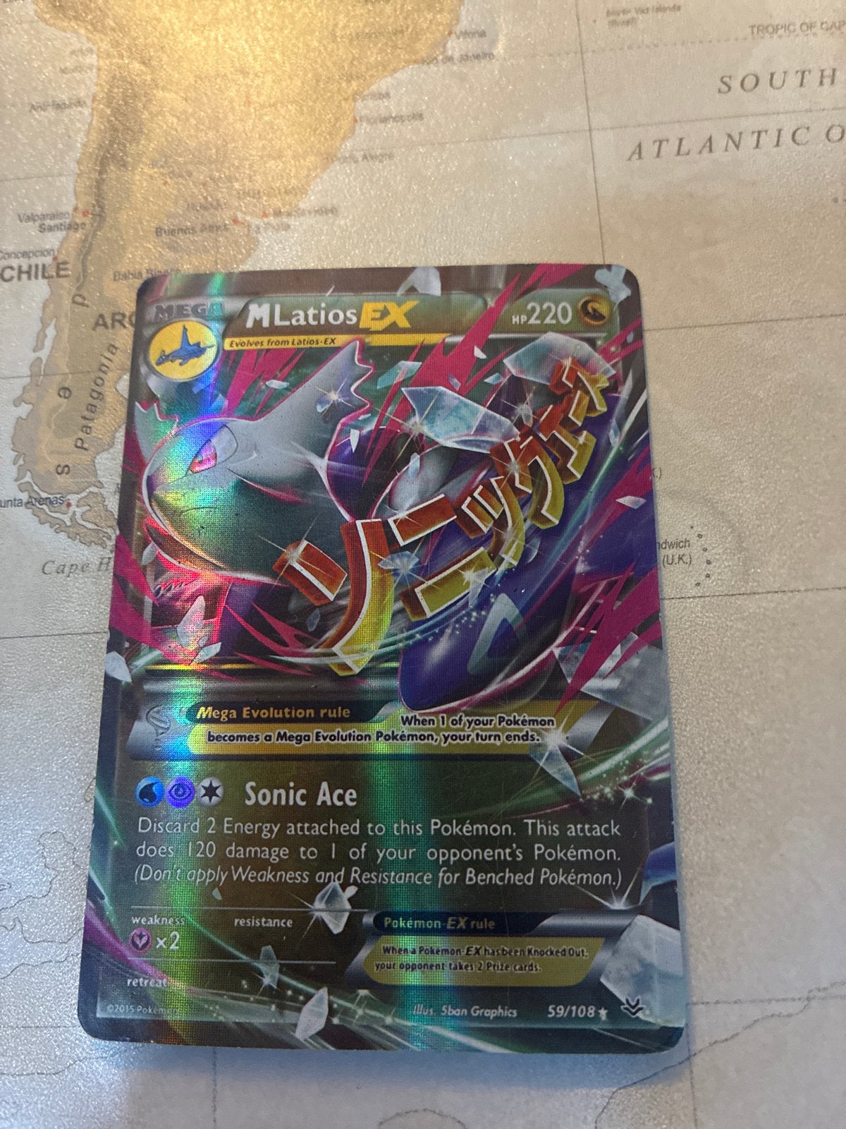 Pokémon M Latios EX Kaart - Zeldzaam en Foil, Ophalen of Verzenden, Gebruikt, Losse kaart, Foil