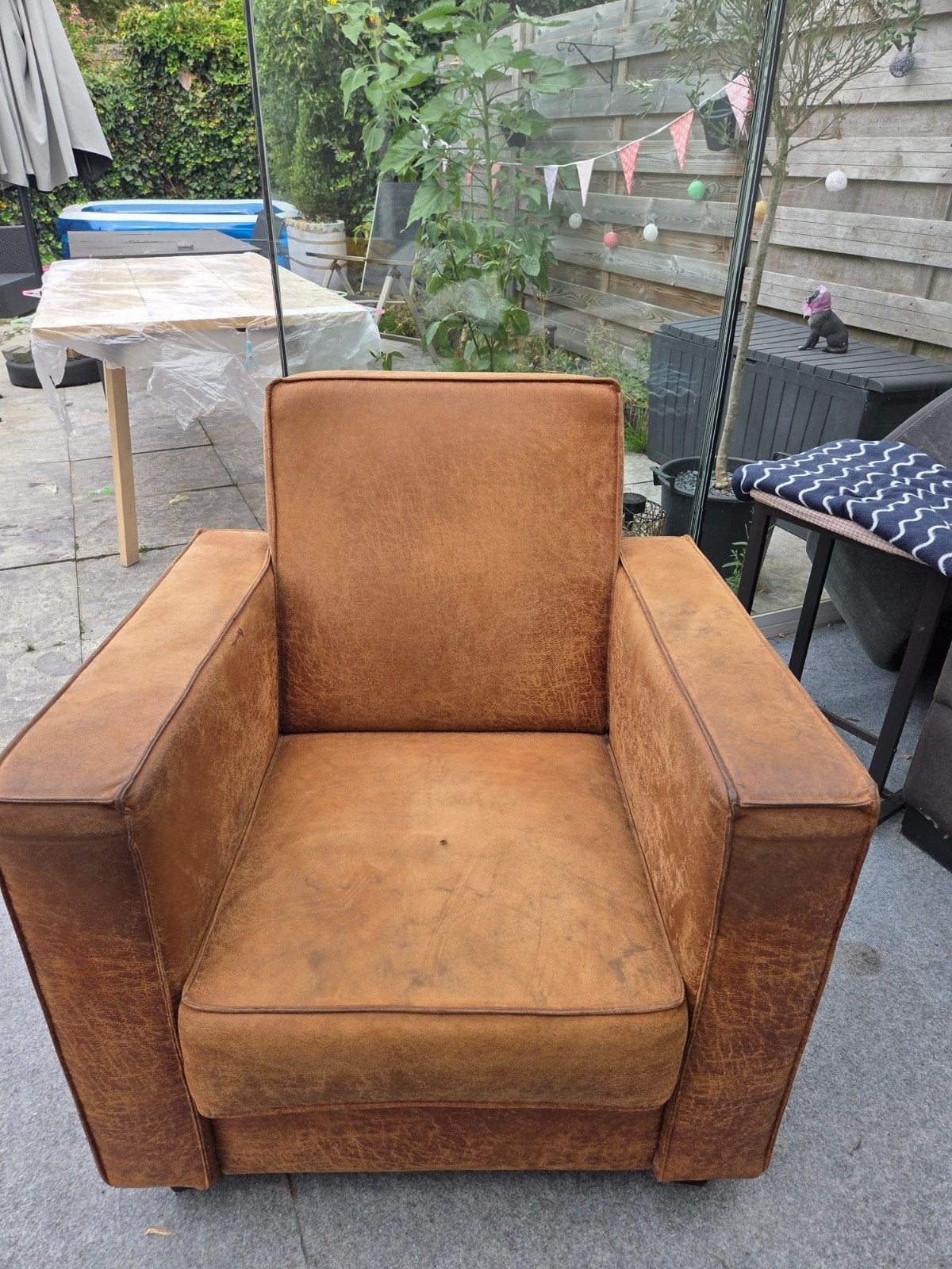 GRATIS fauteuil - Bruin leer, Huis en Inrichting, Gebruikt, Ophalen of Verzenden, 75 tot 100 cm, Modern