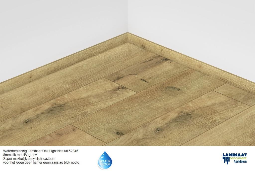 Waterbestendig Laminaat Oak Light Natural 52345 8mm dik 4V, Bruin, 75 m² of meer, Waterbestendig Laminaat, Nieuw
