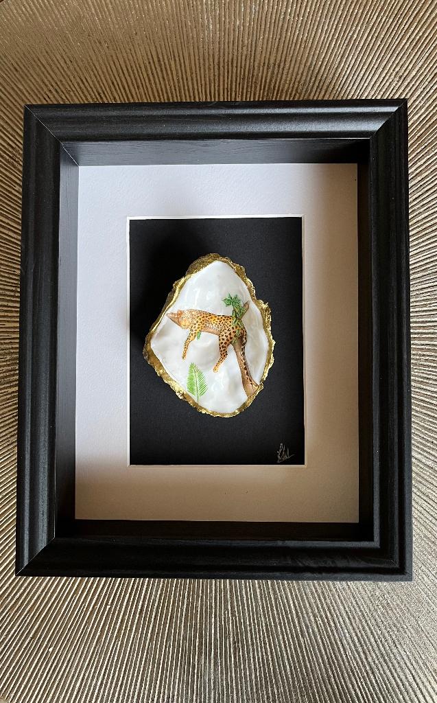 Schilderij met oester waarin panter, Huis en Inrichting, Woonaccessoires | Schilderijen, Tekeningen en Foto's, Minder dan 50 cm