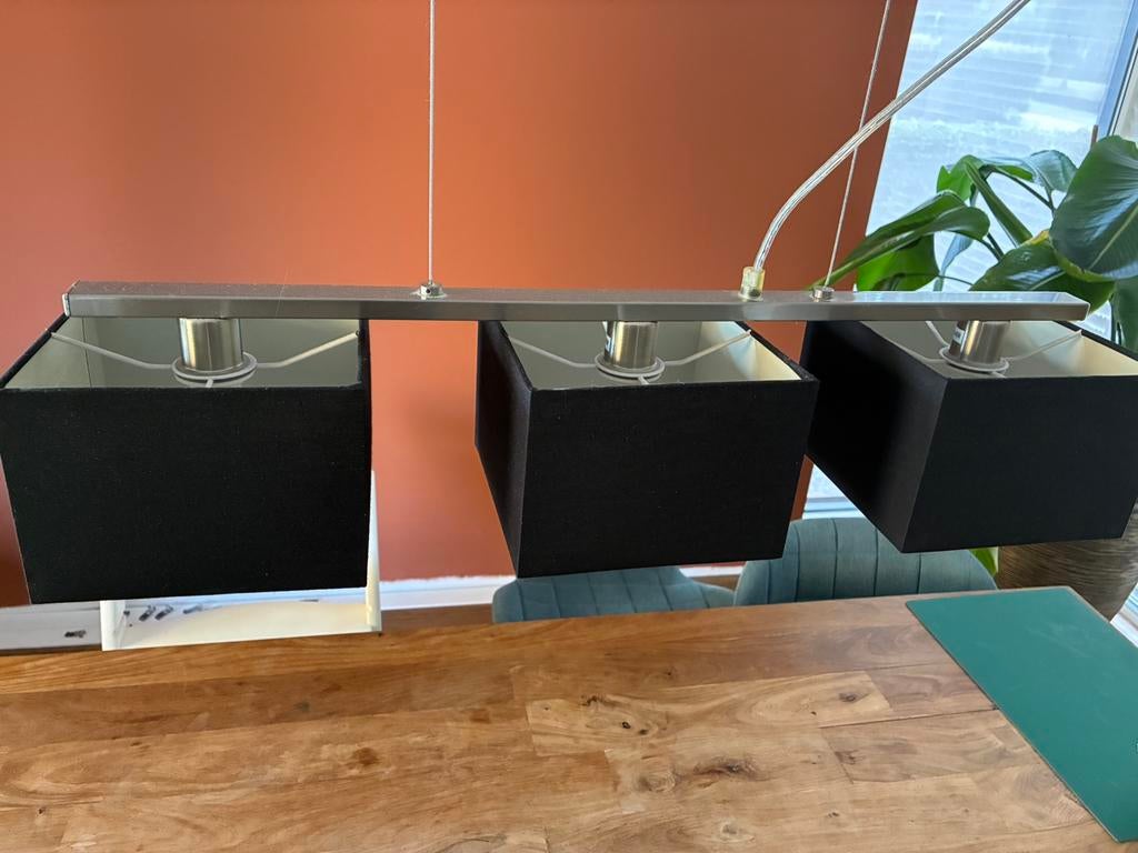 Hanglamp (Goossens) 3 stoffen kappen (antraciet), Ophalen, Zo goed als nieuw