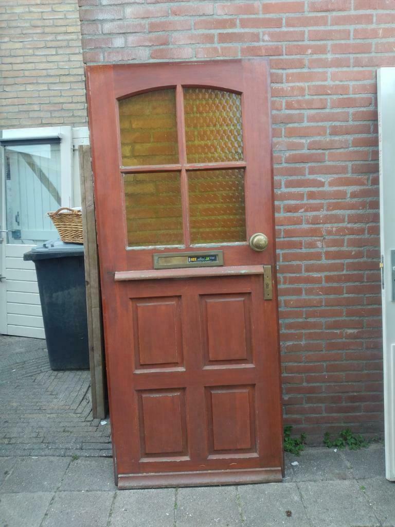 Voordeur hardhout, 87.5x207.5cm, BH-120cm, Ophalen, 80 tot 100 cm, Minder dan 200 cm, Glas