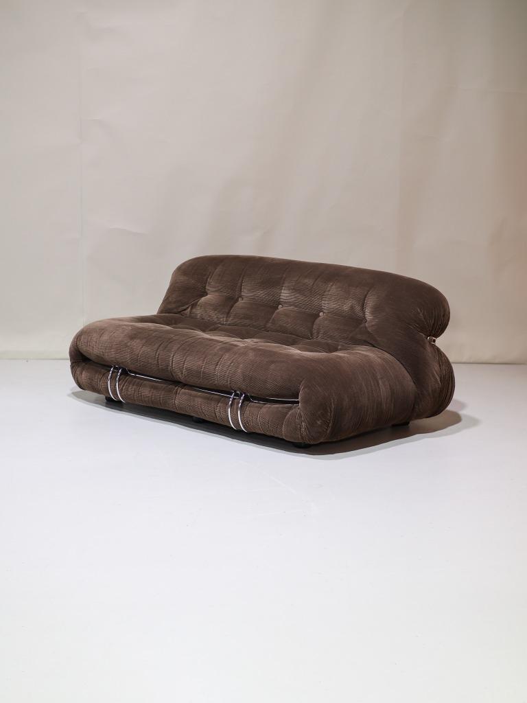 Soriana 2-zits bank Cassina bruin chroom Italië 1970s, Ophalen, -, -, 150 tot 200 cm