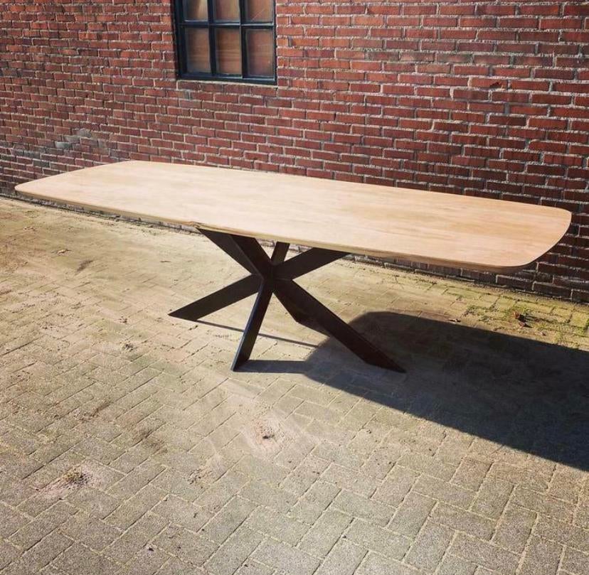 Deens ovaal eiken tafel massief met verjonging, Ophalen of Verzenden, Nieuw, Overige vormen