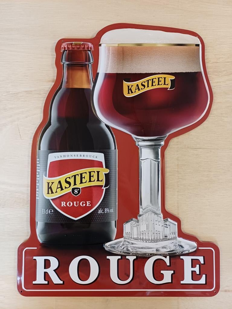 Kasteel Bier Rouge Origineel Reclamebord Metaal Met Reliéf, Verzamelen, Biermerken, Ophalen, Nieuw, Reclamebord, Plaat of Schild