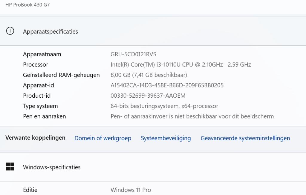 HP Probook 430G7 , C i3 10110u , Win11 Pro + 3 mnd garantie, 2 tot 3 Ghz, Qwerty, 13 inch, Intel Core i5 processor