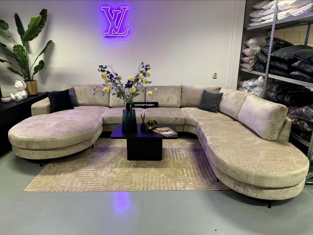 ACTIE Luxe Velvet Teddy U-bank Rondo 200x375x270cm Sand NEW, Info@oosterbaanwonen.nl, Venus 31 8448CE Heerenveen, Hoekbank, Oosterbaan Wonen