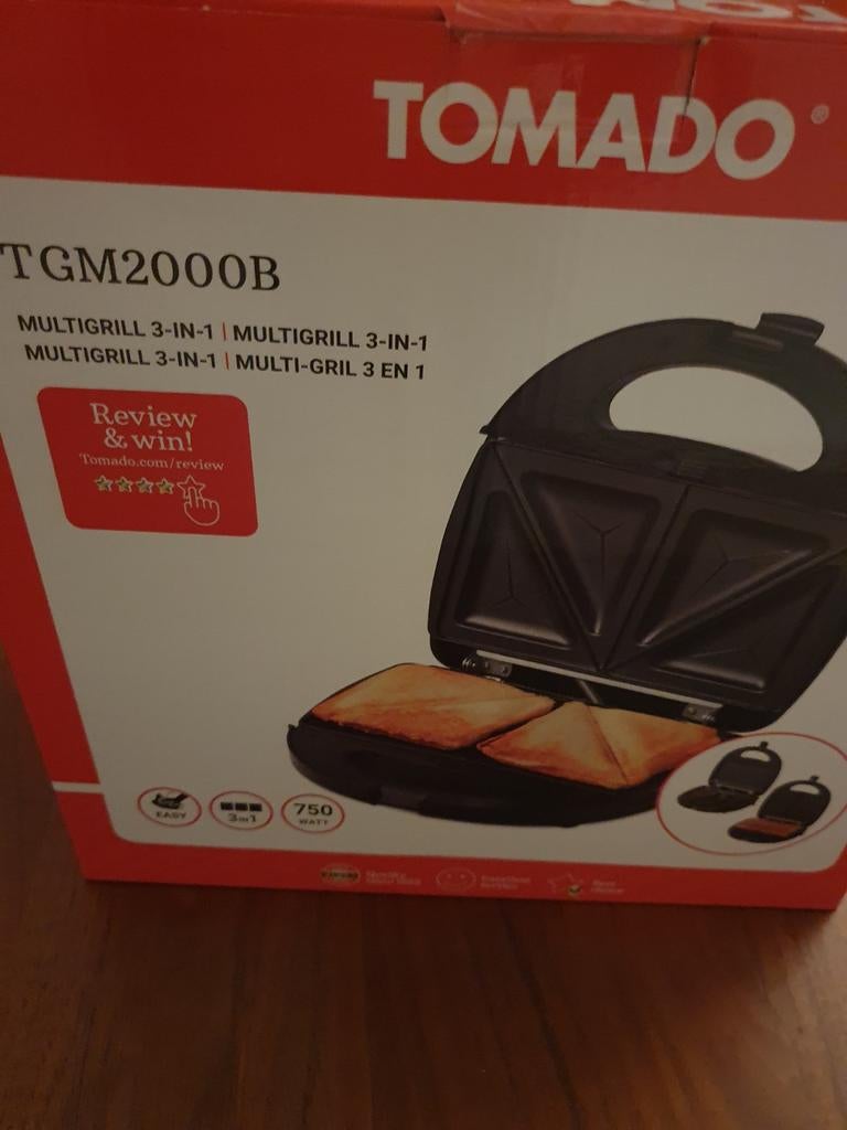 Tomado TGM2000B 3-in-1 Wafelijzer en Grill - Nieuw, Witgoed en Apparatuur, Contactgrills, Ophalen of Verzenden, Uitneembare platen