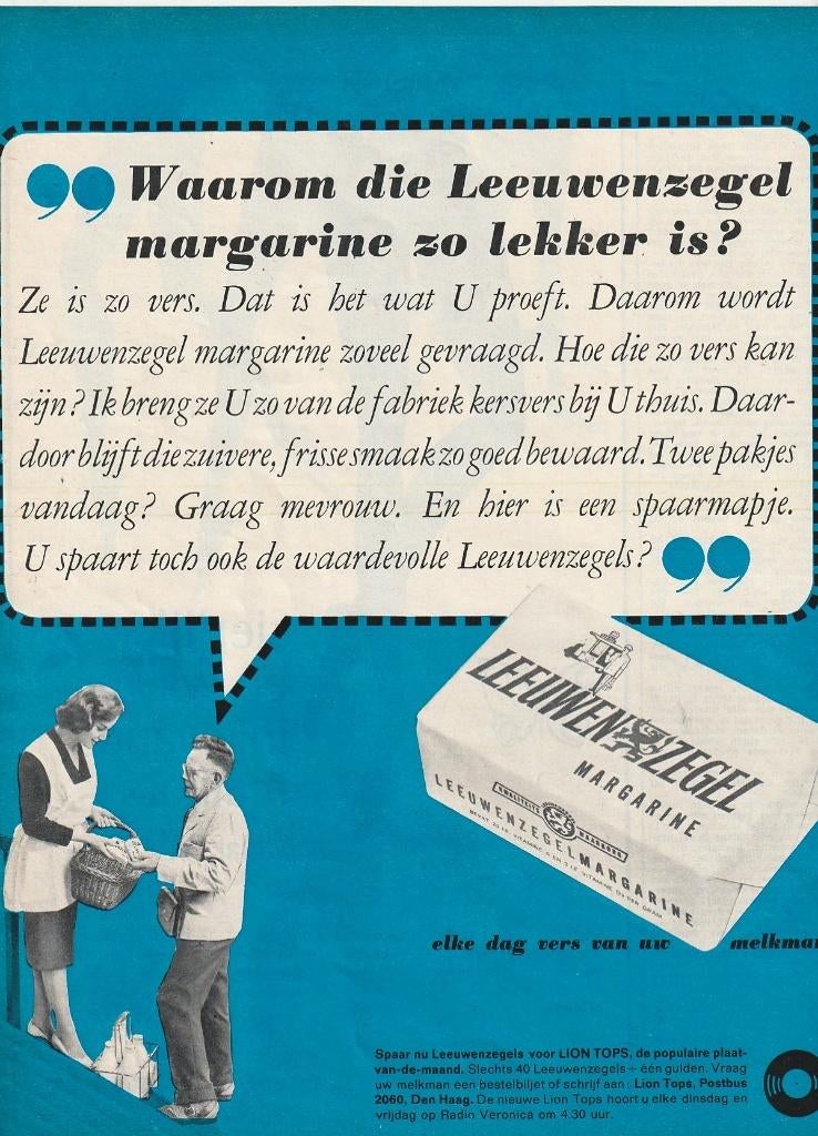 Retro reclame 1963 Leeuwenzegel margarine ze is zo vers, Verzamelen, Verzenden, Overige typen