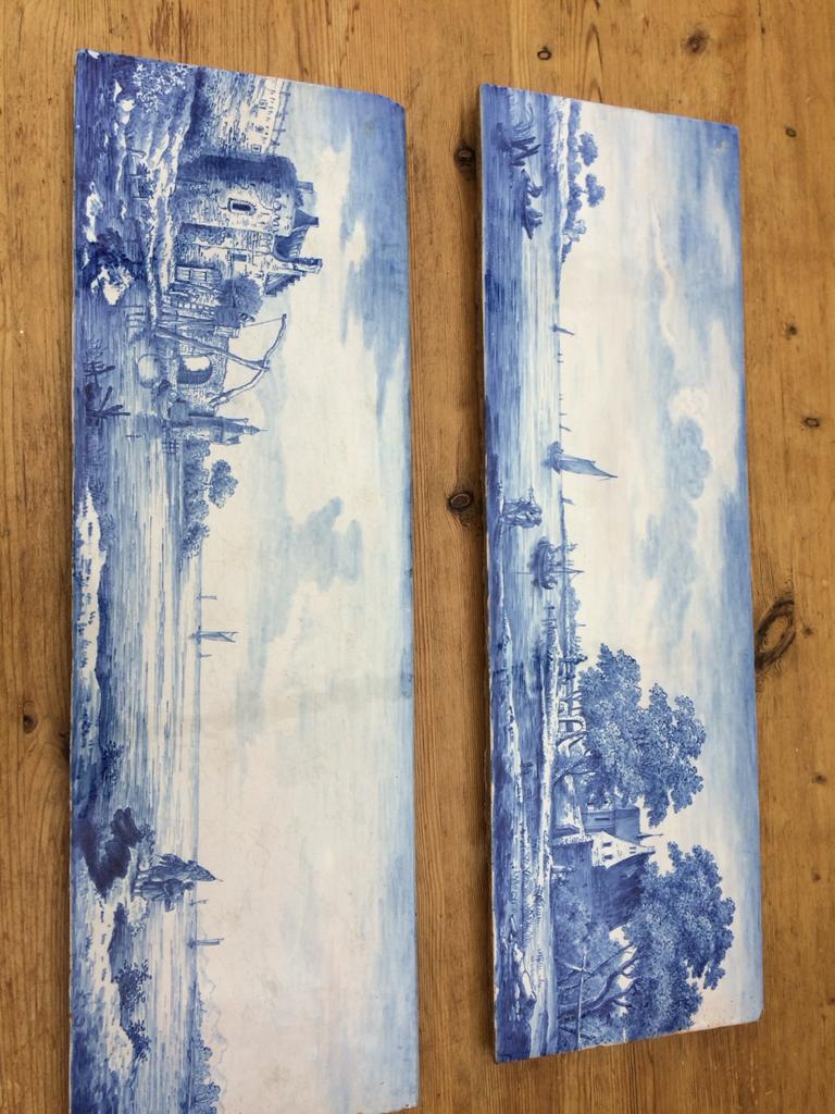 Antieke Franse Tegels - Blauw Wit Landschap, Antiek en Kunst, Ophalen of Verzenden