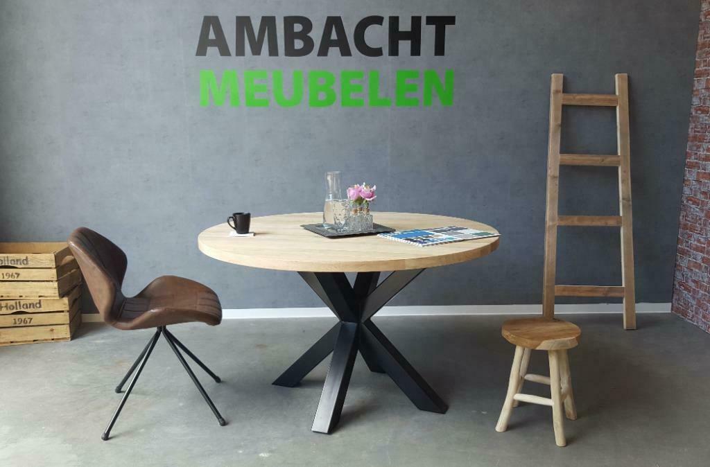 ACTIE Ronde Eikenhouten Tafels Eiken Tafel SHOWROOM OPEN, Ophalen, Nieuw
