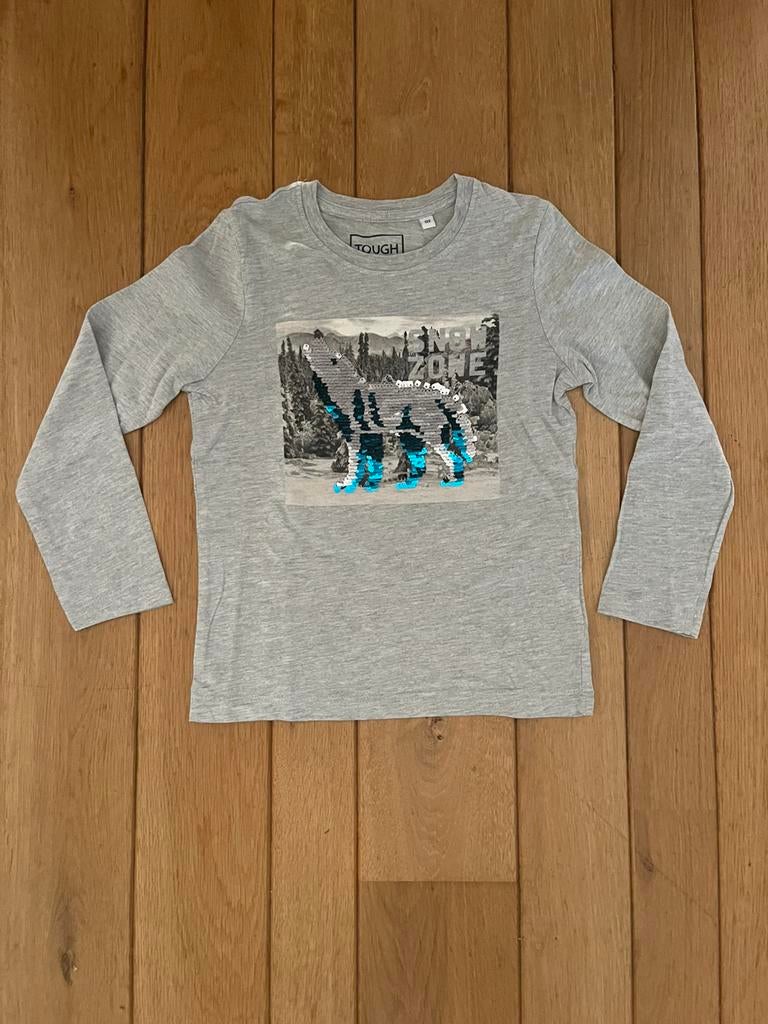 Grijs Palomino C&A shirt maat 122 longsleeve pailletten wolf, Ophalen of Verzenden, Zo goed als nieuw, Jongen of Meisje, Shirt of Longsleeve