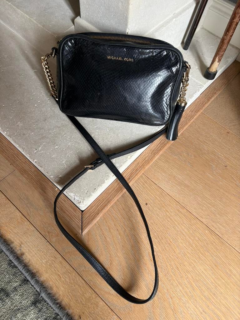 Michael kors prachtig zgan zwart origineel leren tasje, Ophalen of Verzenden, Zo goed als nieuw, Zwart, Schoudertasje