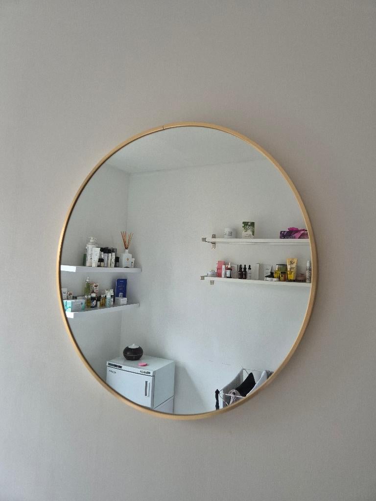 Ronde spiegel goud, Huis en Inrichting, Woonaccessoires | Spiegels, Ophalen, Minder dan 50 cm, Rond, Zo goed als nieuw
