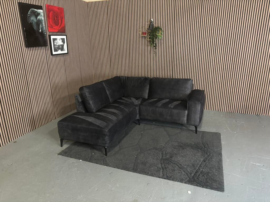 GRATIS LEVERING Velvet Hoekbank Antraciet 210x210 GEREINIGD, Hoekbank, Ophalen of Verzenden, Zo goed als nieuw, 150 cm of meer