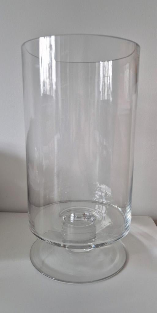 Grote glazen vaas op voet / Windlicht - Transparant, Gebruikt, Overige kleuren, Ophalen of Verzenden, Glas