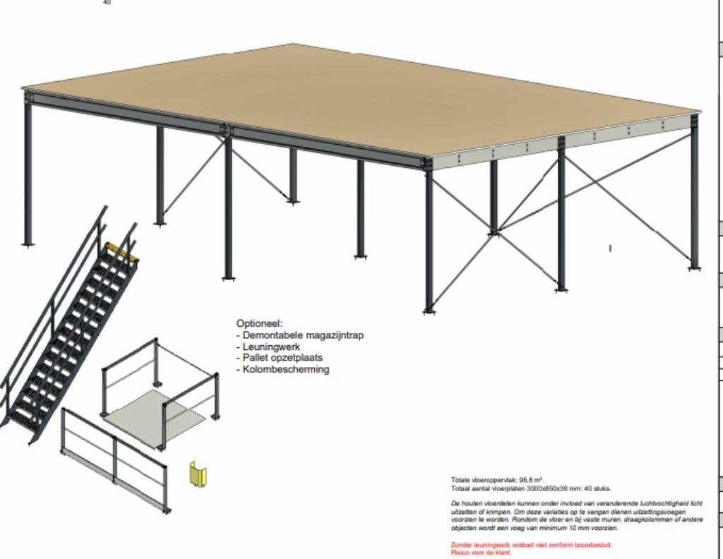 Entresolvloer Nieuw! - 8x12 meter - 3m hoog