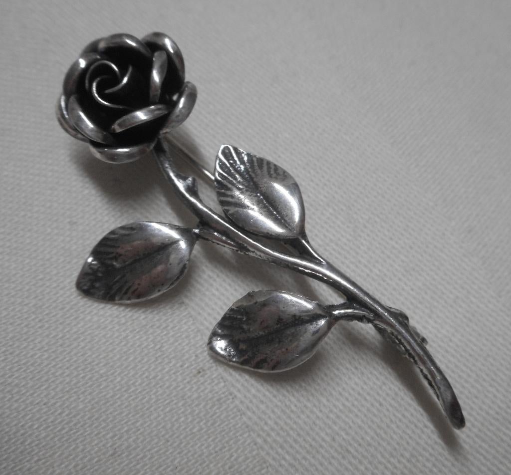 Zilveren vintage Teka roos broche nr.924, 4 tot 7 cm, Verzenden, Zo goed als nieuw, Zilver