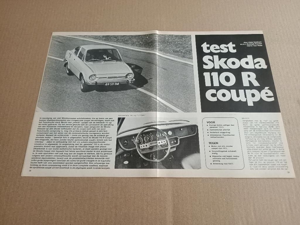 Auto Test (uit oud tijdschrift) Skoda 110 R Coupe (1971), Verzenden, Gelezen, Overige merken