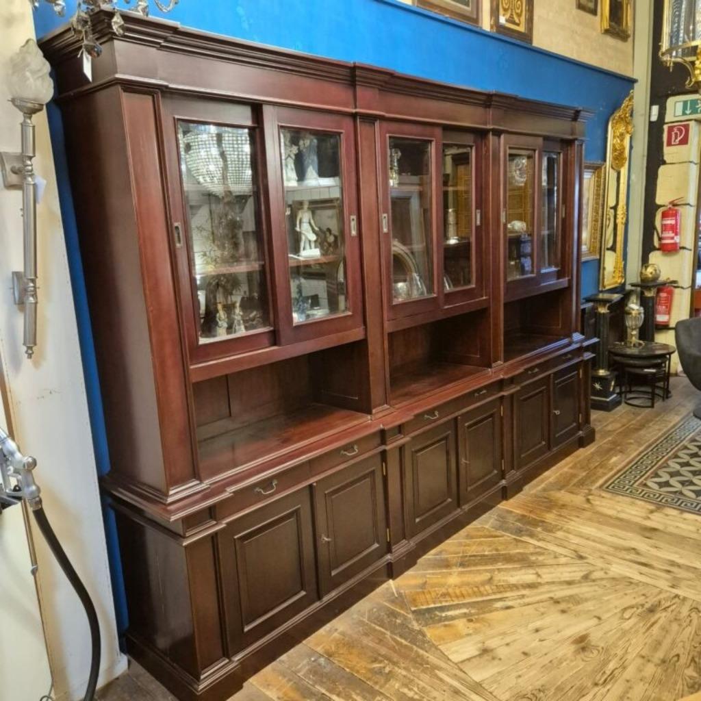 24882A Vitrine Boekenkast 3,60 m Mahonie, Ophalen, Met deur(en), 200 cm of meer, Zo goed als nieuw