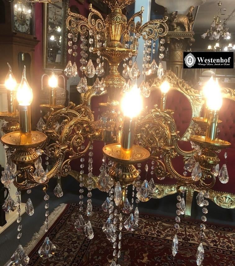 Groot kristallen kroonluchter klassiek messing goud - Ø 80cm, Huis en Inrichting, Lampen | Kroonluchters, Gebruikt, Overige materialen