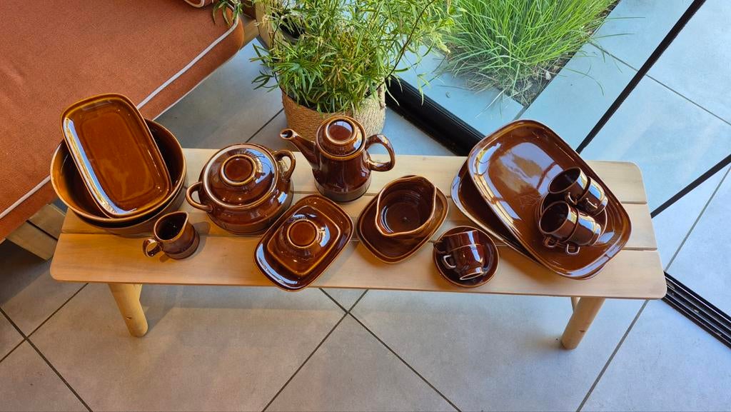 Vintage Pruszków Keramiek Servies - Bruin Glazuur Set, Ophalen of Verzenden