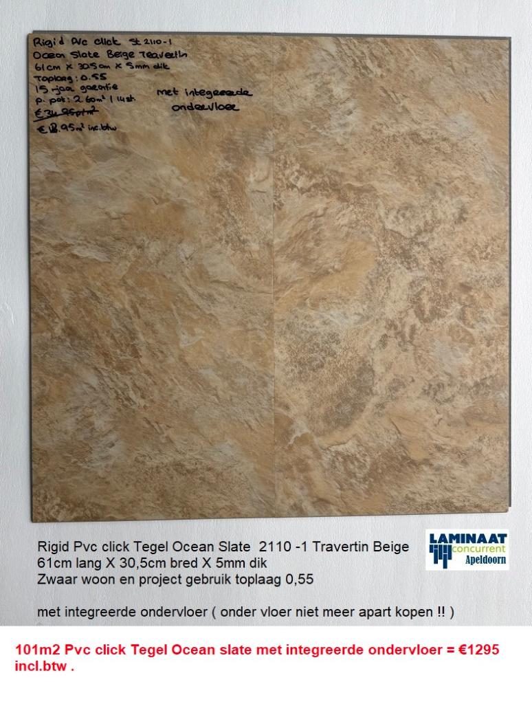 101m2 Pvc click Ocean slate met integreerde ondervloer €1295, Pvc click tegel met geiintegreerde ondervloer, 75 m² of meer, Nieuw