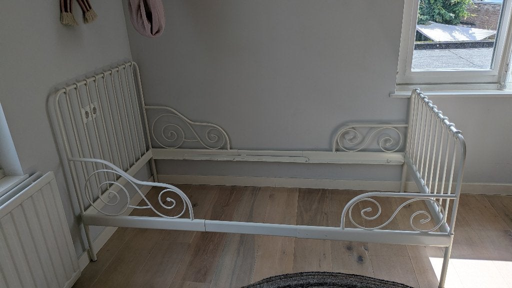 Ikea kinderbed , meegroeibed wit met spijlen Minnen, Eenpersoons, Wit, Ophalen of Verzenden, Zo goed als nieuw