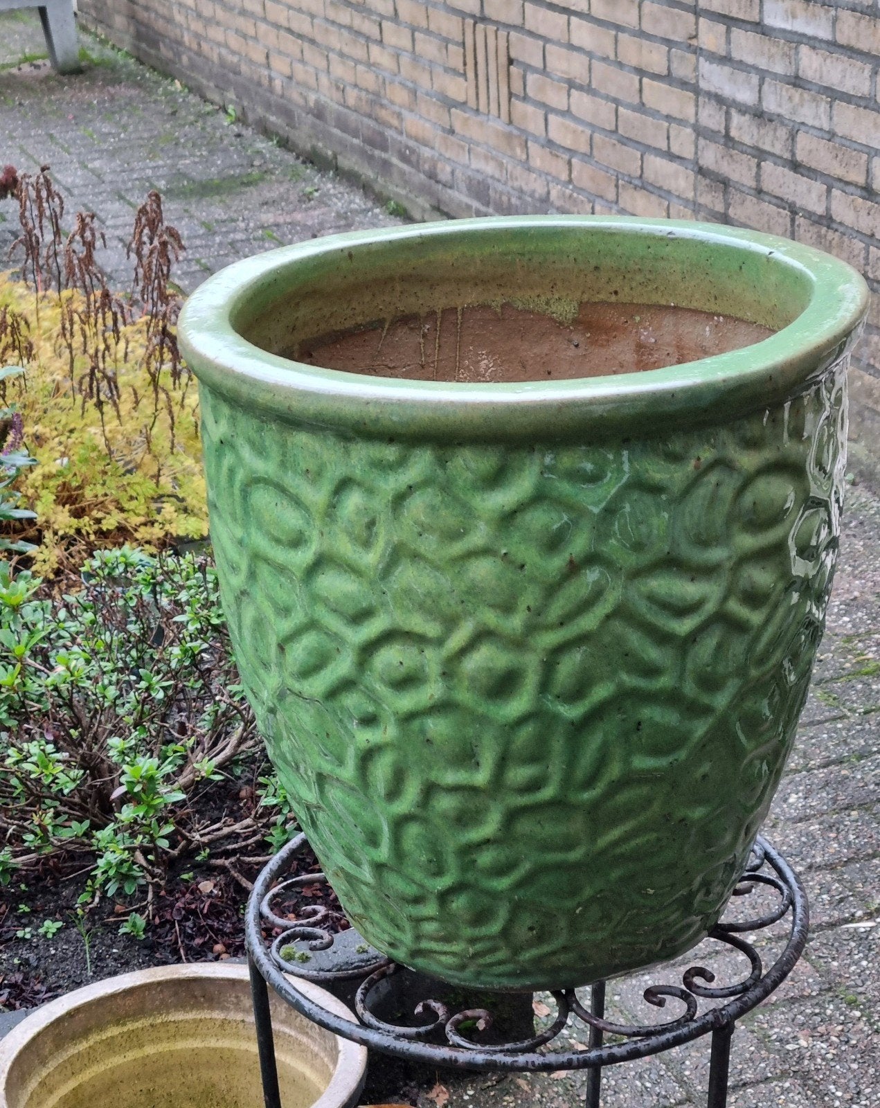 HOGE  plantenbak  38 cm   vorstbestendig terracotta  groen, Ophalen, 40 cm of meer, Rond, Zo goed als nieuw