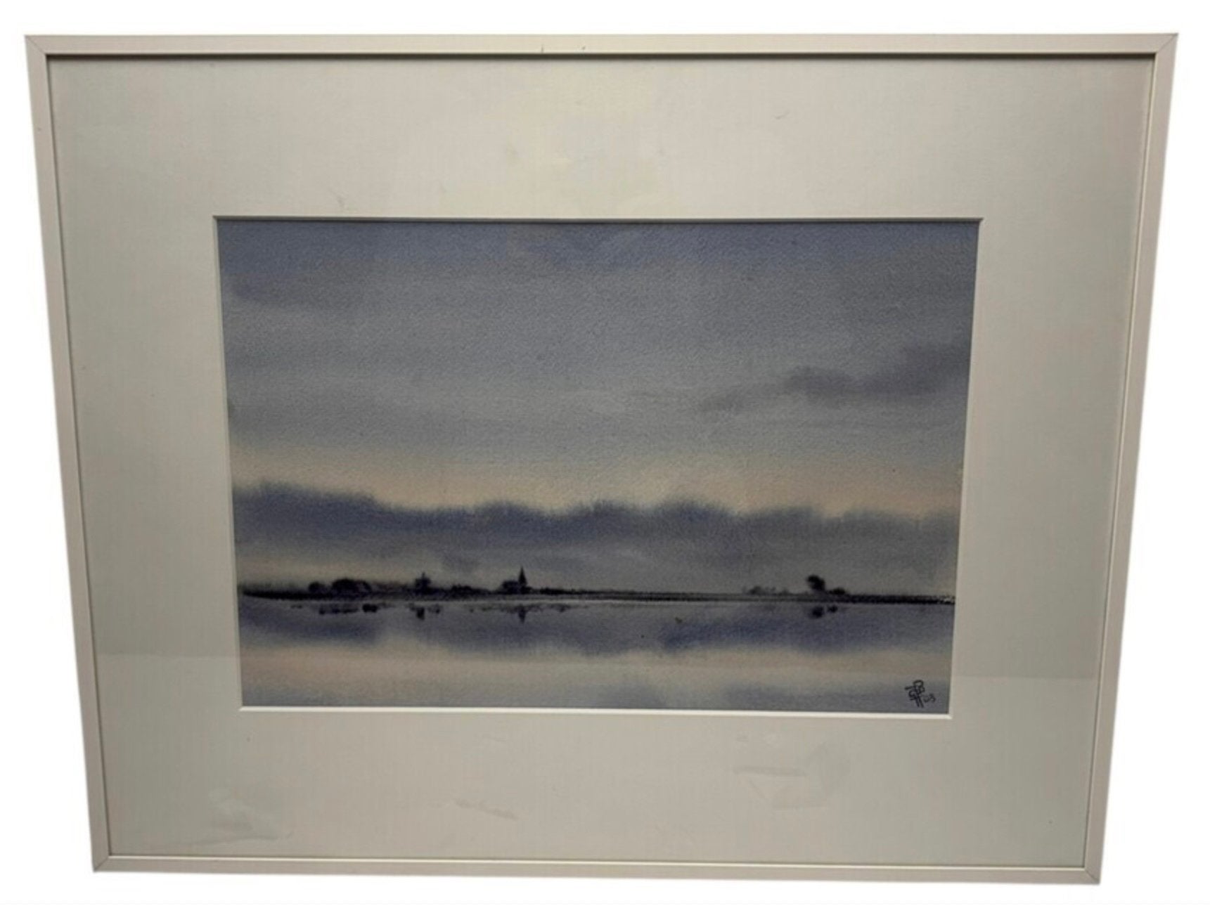Aquarel Geurt Busser - Zicht op Anjum Friesland Waddenzee, Antiek en Kunst, Ophalen of Verzenden