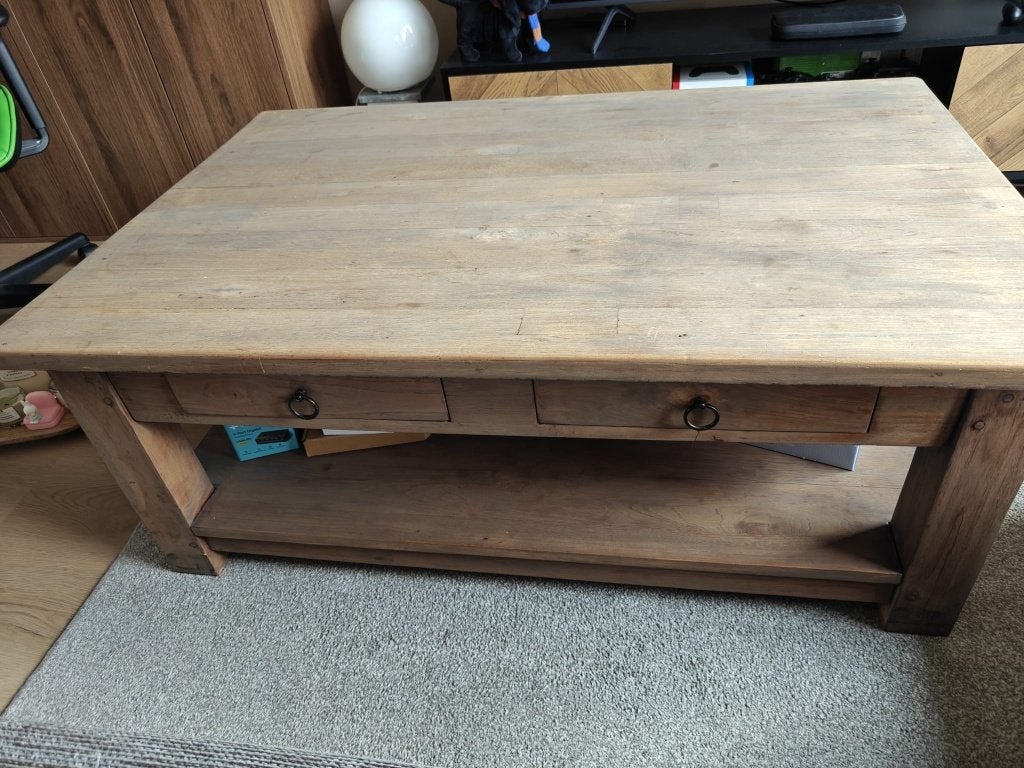 Vintage houten salontafel, Ophalen, Gebruikt, 100 tot 150 cm, 50 tot 100 cm