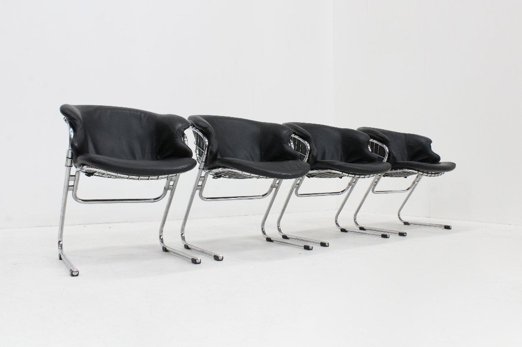 Set van 4 Gastone Rinaldi Flynn design eetkamer stoelen, Zwart, Design, Ophalen of Verzenden, Zo goed als nieuw