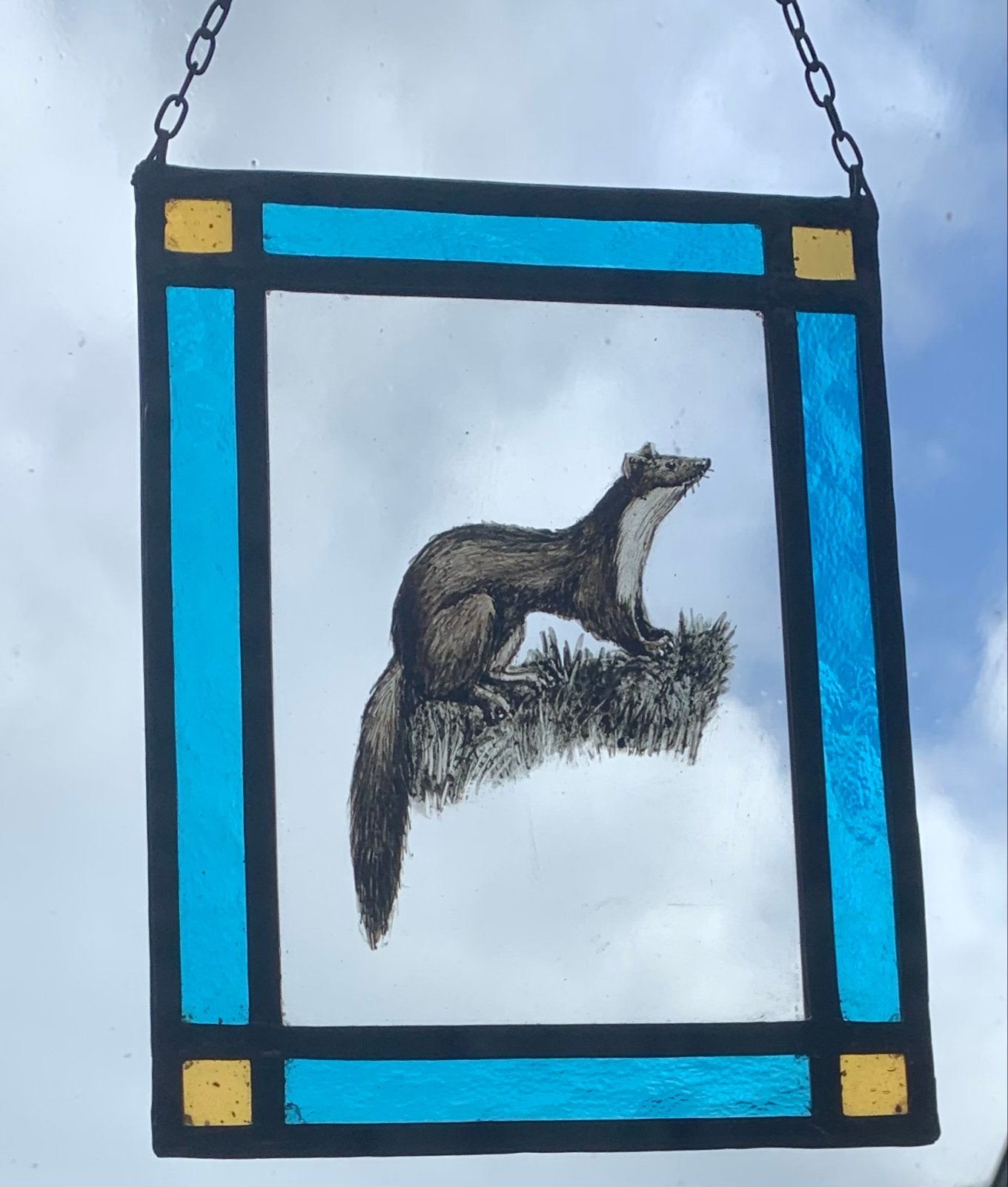 Vintage Glas-in-lood Raamhanger met Hermelijn, Ophalen of Verzenden