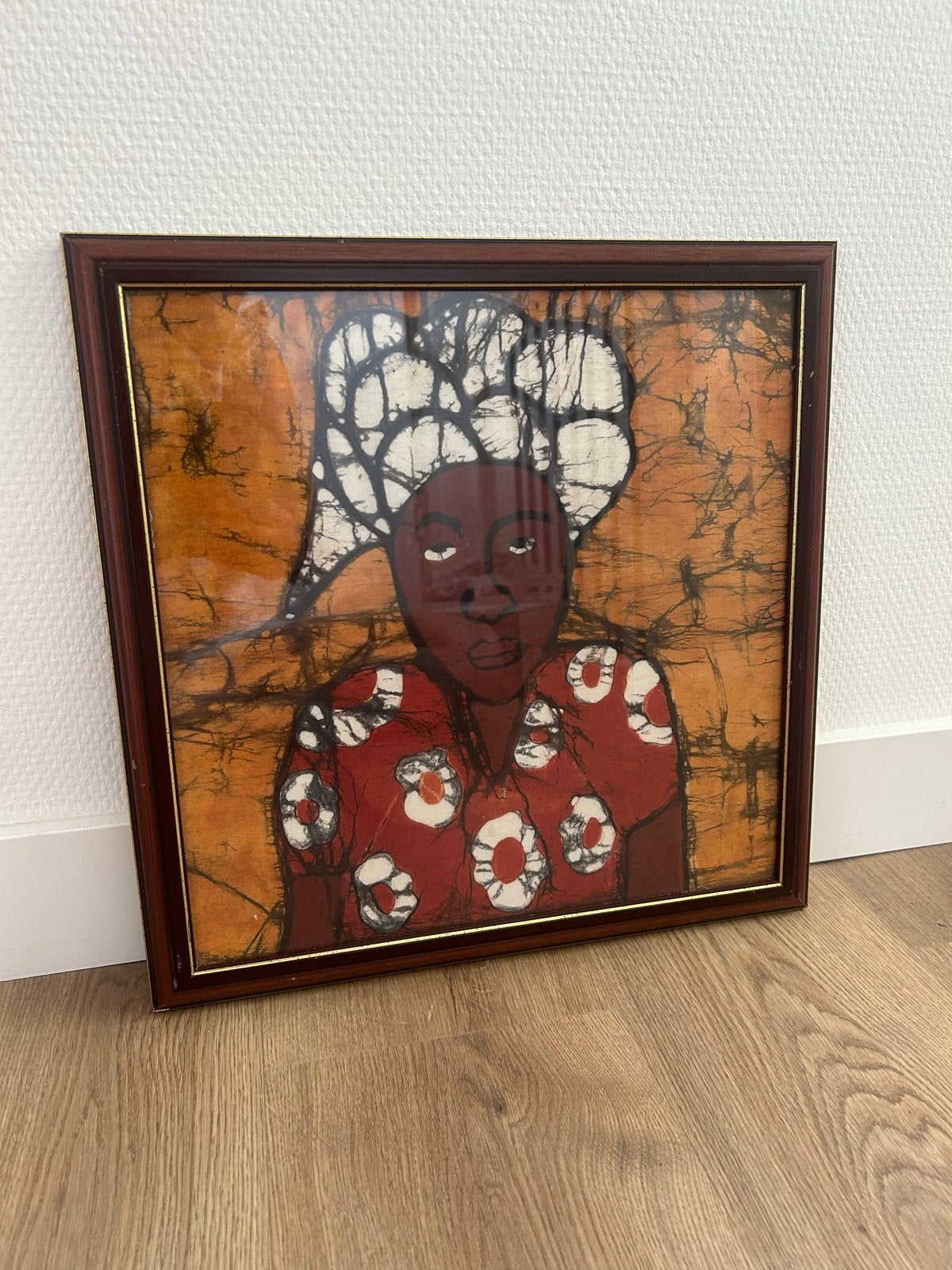 Vintage Afrikaans Batik doek ingelijst, Ophalen, Wanddecoratie, Textiel, Afrika