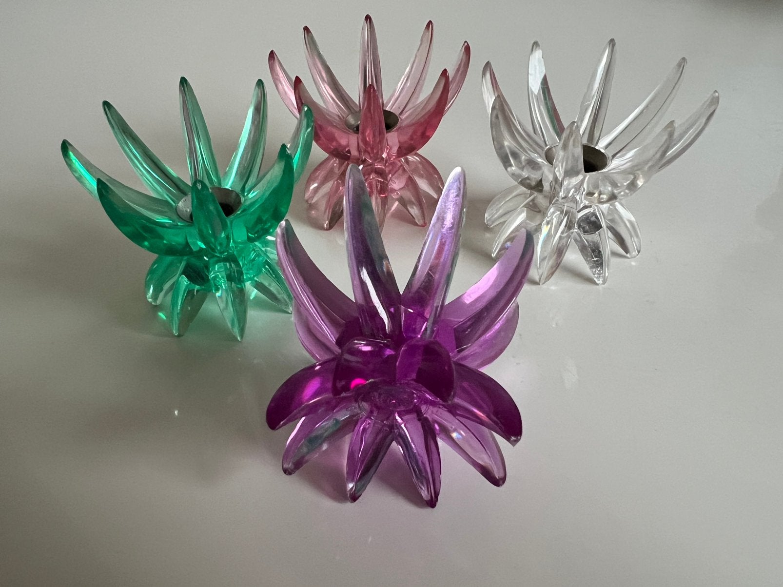 4 Friedel Gesch Lucite Kunststof Kandelaar Fuchsia Pink 60’s, Ophalen of Verzenden, Nieuw, Kunststof, Kandelaar