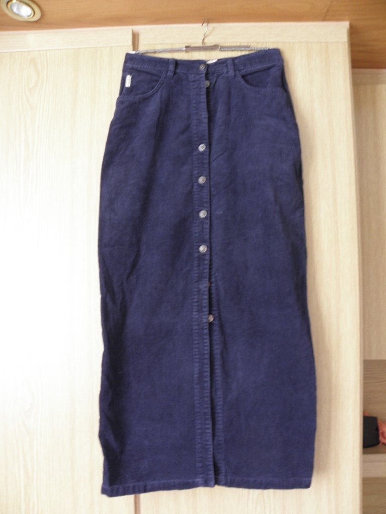 Lange blauwe katoenen vintage rib rok CLAIRE mt 34 XS zgan, Kleding | Dames, Rokken, Maat 38/40 (M), Blauw, Claire, Ophalen of Verzenden