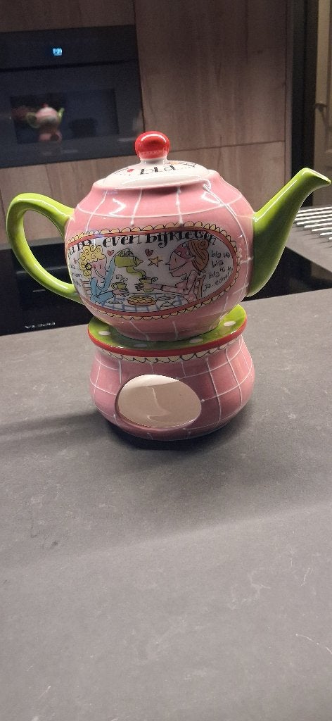 Blond amsterdam theepot met theelicht/warmhoudplaat als nieu, Ophalen of Verzenden, Zo goed als nieuw, Aardewerk, Blond Amsterdam